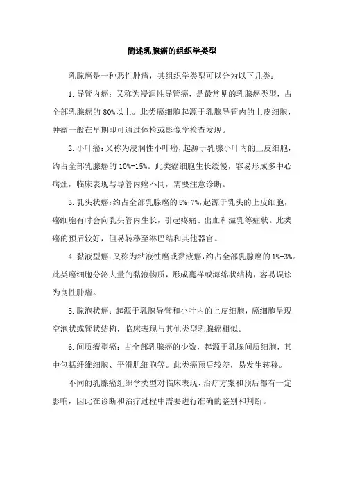简述乳腺癌的组织学类型