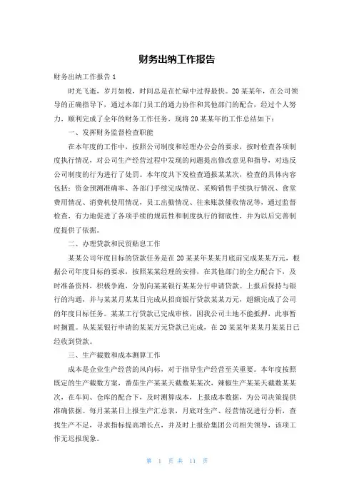 财务出纳工作报告