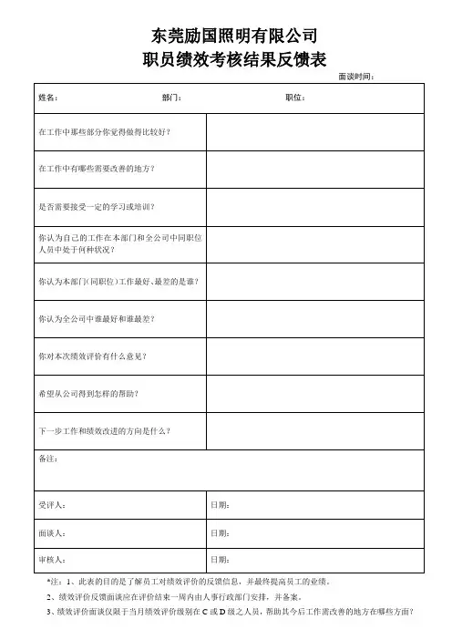 绩效考核结果反馈表