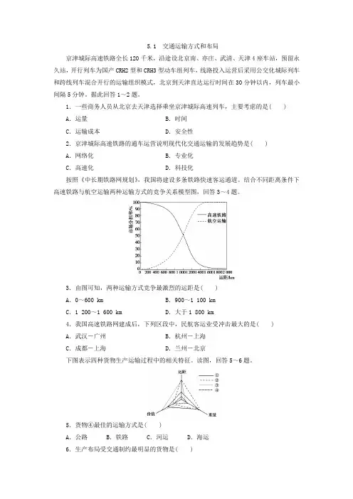 【高中地理】人教版高中地理必修2同步习题：5.1 交通运输方式和布局 