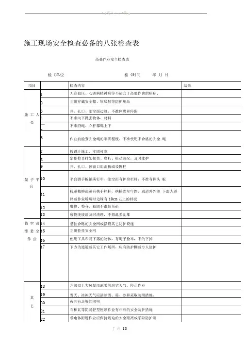 施工现场安全检查必备的八张检查表
