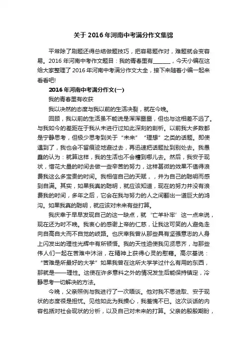 关于2016年河南中考满分作文集锦