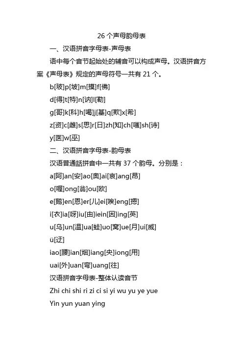 26个声母韵母表