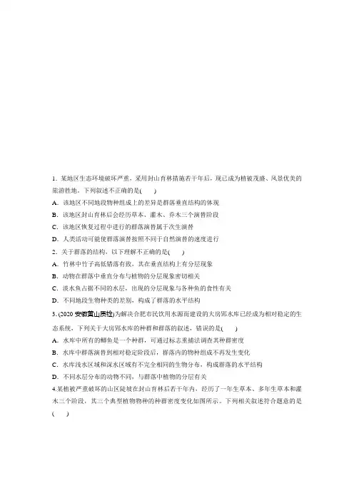 2021高考生物一轮习题：第九单元 重点强化练68 理解群落的结构特征与演替(含解析)
