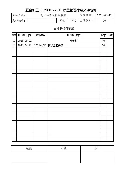 ISO9001设计和开发控制程序