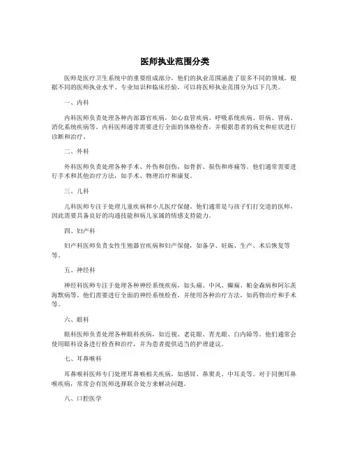 医师执业范围分类