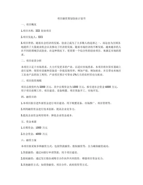 项目融资策划创业计划书