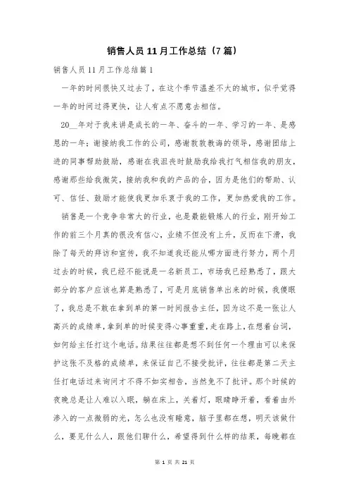 销售人员11月工作总结(7篇)