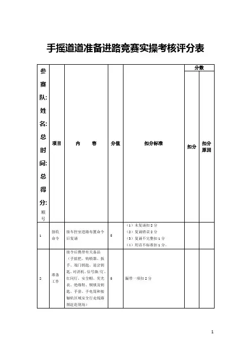 地铁手摇道岔作业评分标准