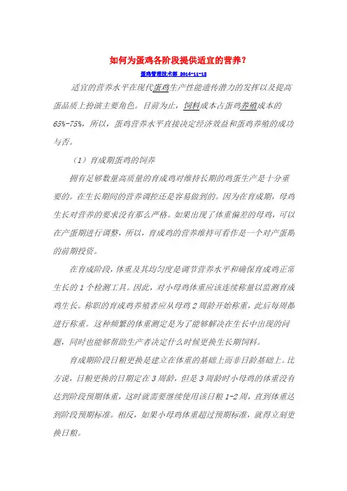 如何为蛋鸡各阶段提供适宜的营养