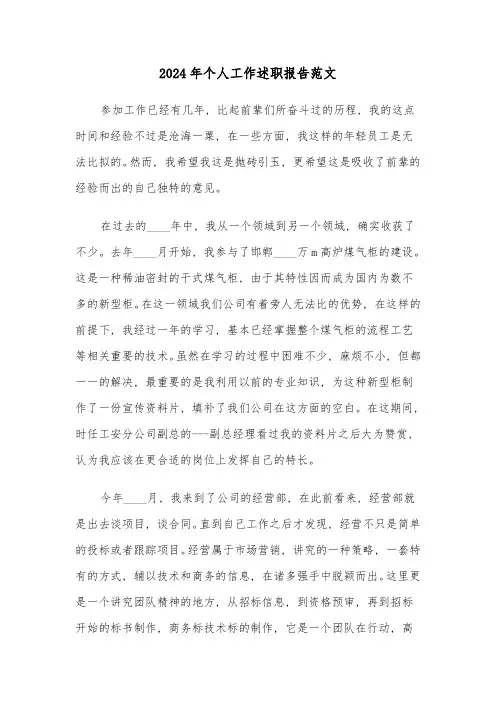 2024年个人工作述职报告范文(五篇)
