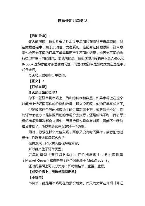 详解外汇订单类型