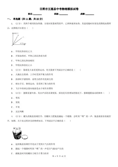 日照市五莲县中考物理模拟试卷