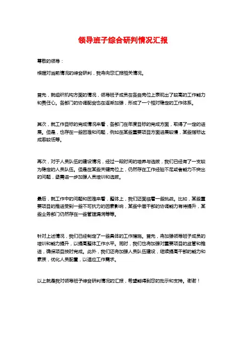 领导班子综合研判情况汇报