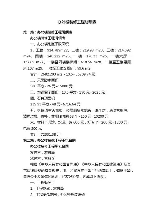 办公楼装修工程明细表