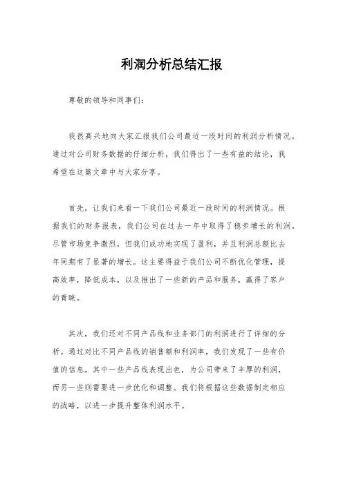 利润分析总结汇报