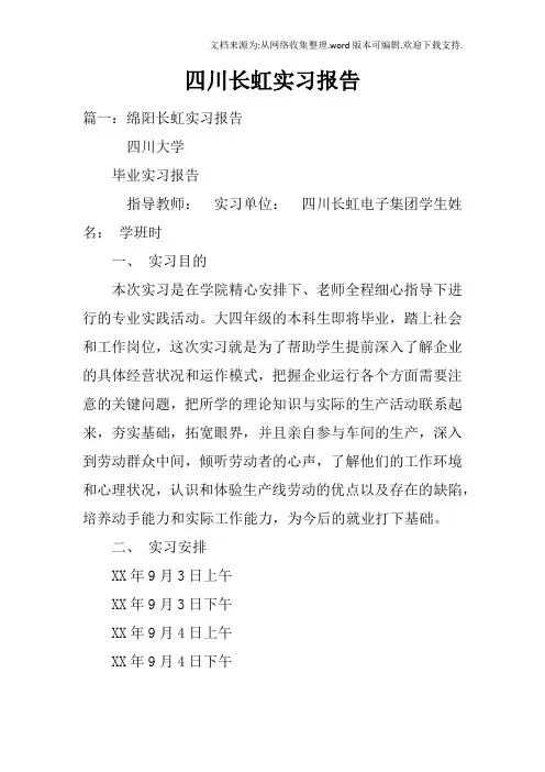 四川长虹实习报告