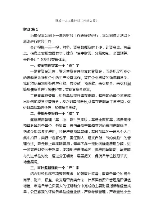 财政个人工作计划（精选3篇）