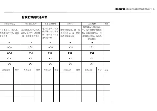 行政助理测试评分表