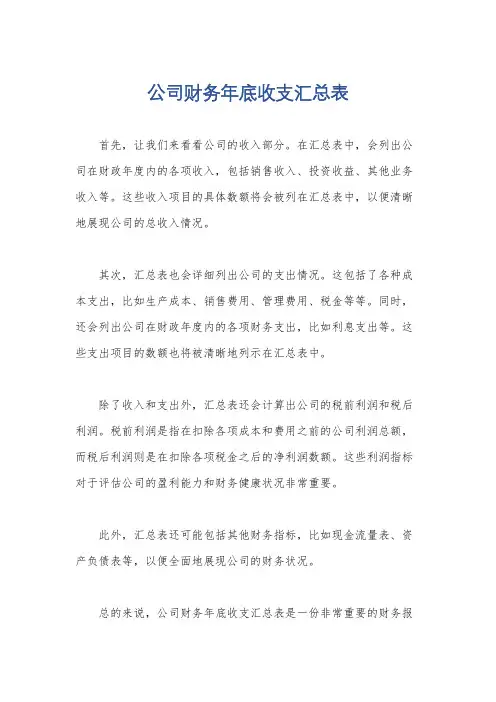 公司财务年底收支汇总表