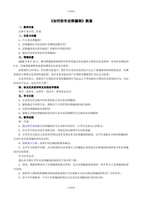 如何弥补法律漏洞专题教案