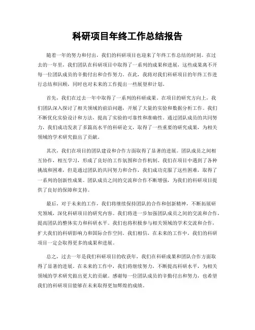 科研项目年终工作总结报告
