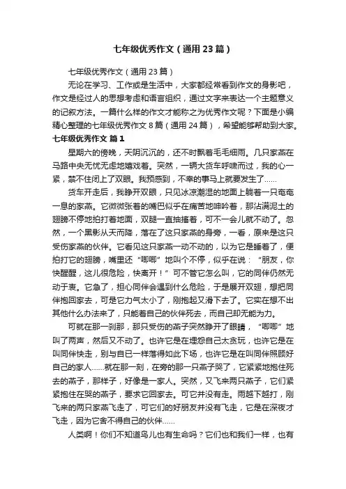 七年级优秀作文（通用23篇）