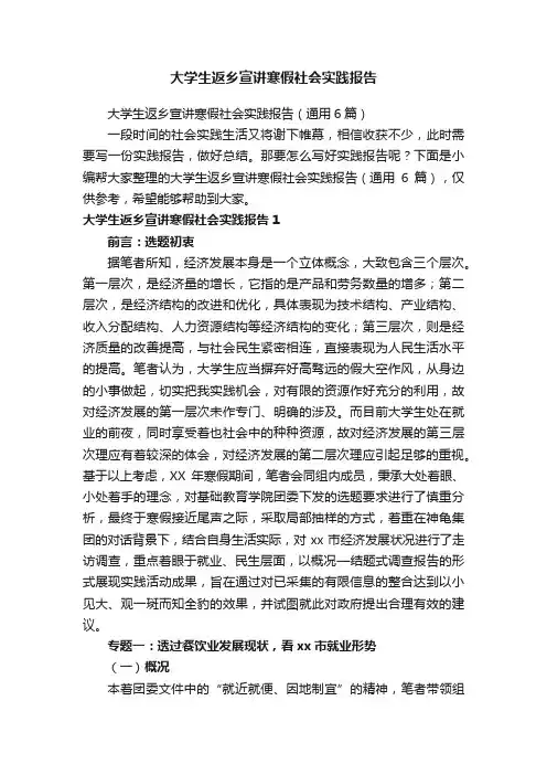 大学生返乡宣讲寒假社会实践报告（通用6篇）