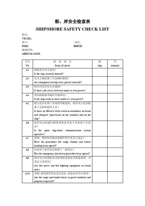 船、岸安全检查表