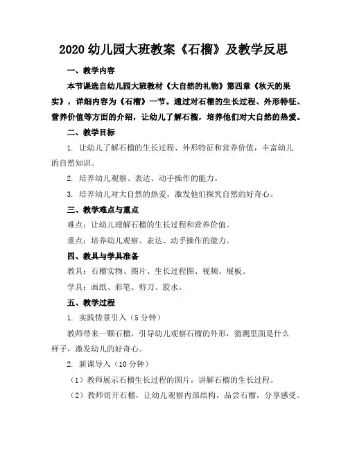 2020幼儿园大班教案《石榴》及教学反思