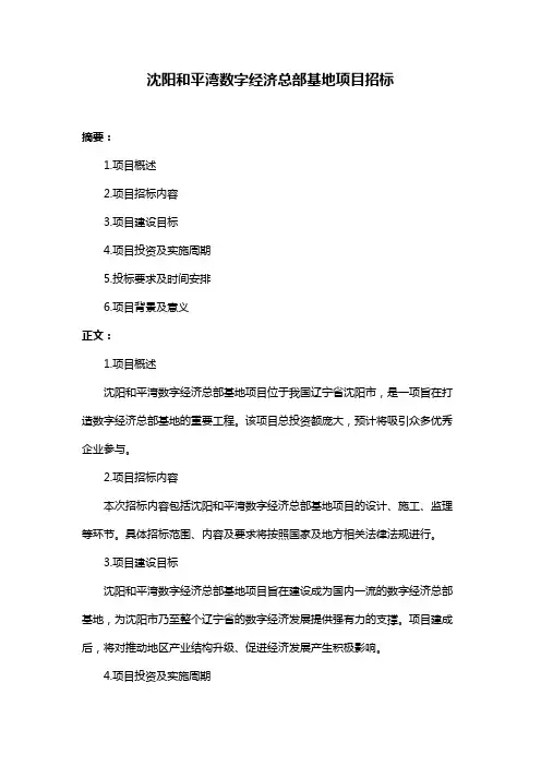 沈阳和平湾数字经济总部基地项目招标