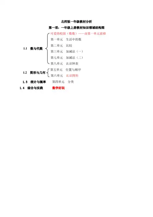 (完整版)北师大版小学数学一年级(上册)知识点归纳