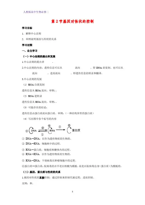 高中生物必修2学案1：4.2基因对性状的控制