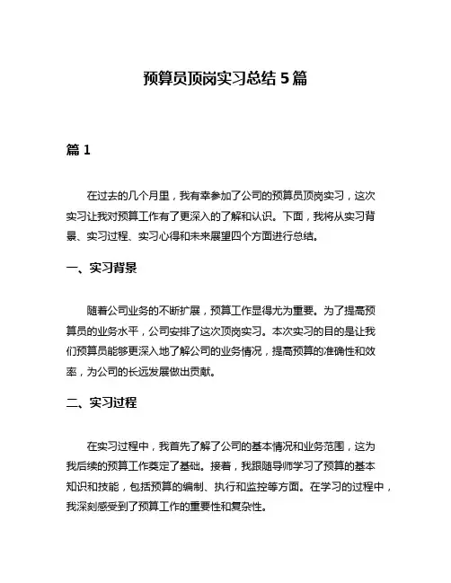 预算员顶岗实习总结5篇