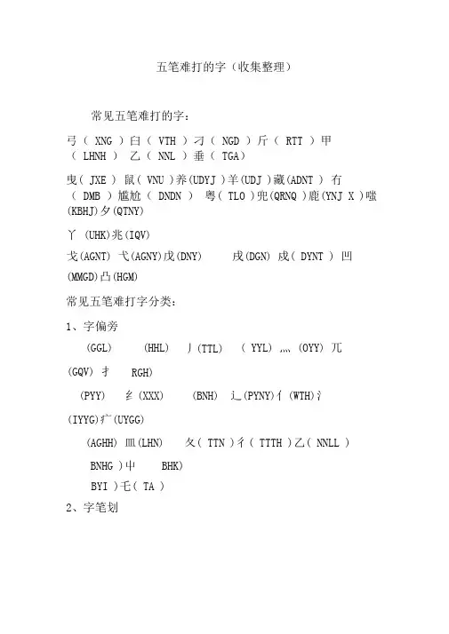 五笔难打的字(收集整理)