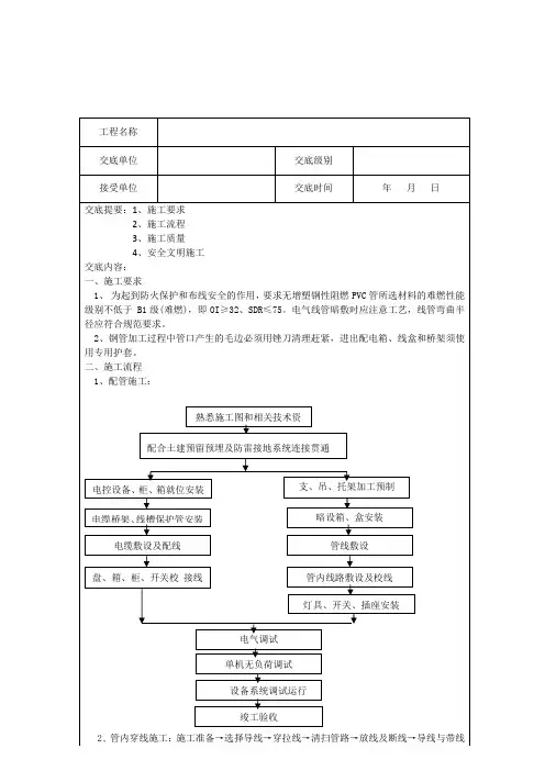 电气配管配线技术交底
