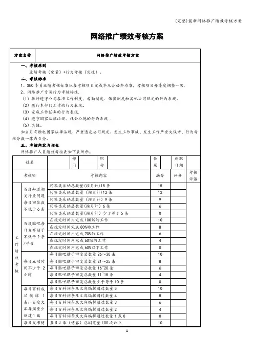 (完整)最新网络推广绩效考核方案