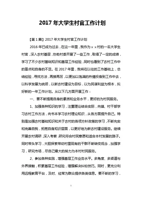 2017年大学生村官工作计划