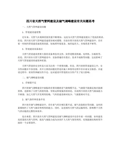 四川省天然气管网建设及储气调峰建设有关问题思考