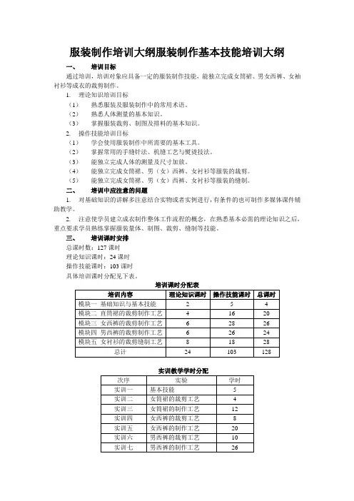 服装制作培训大纲服装制作基本技能培训大纲