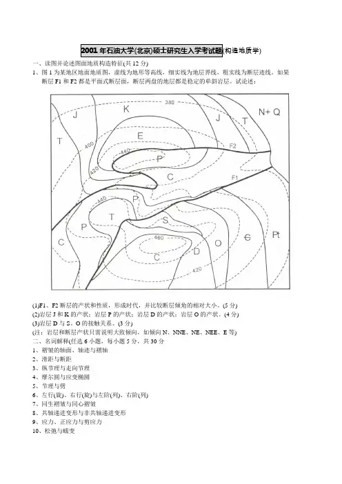 2001-2005年石油大学(北京)硕士研究生构造地质学入学考试题