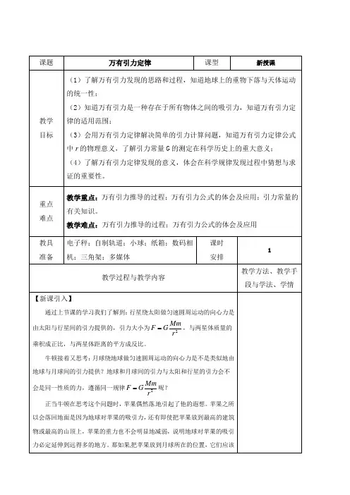万有引力定律  说课稿 教案