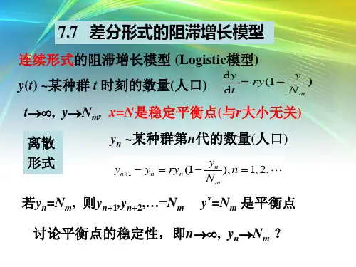 数学建模与数学实验：7.7差分形式的阻滞增长模型