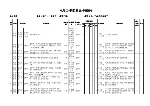 电焊工岗位隐患排查清单