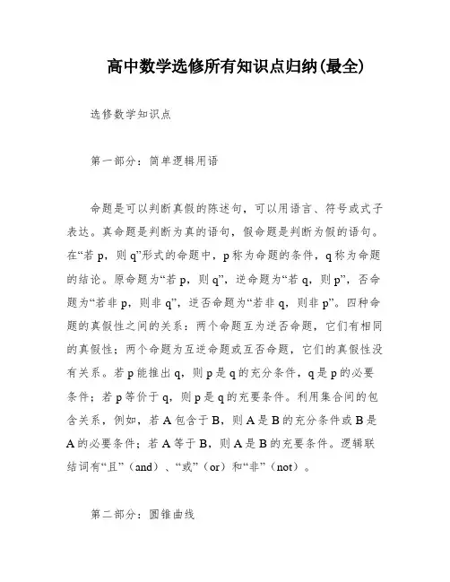 高中数学选修所有知识点归纳(最全)