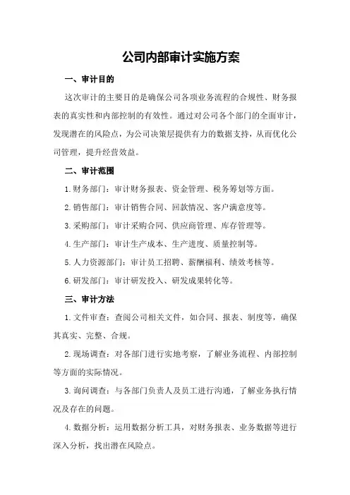 公司内部审计实施方案