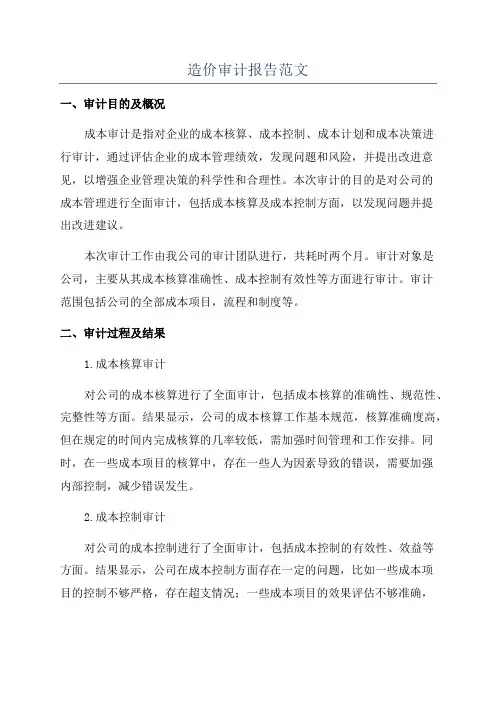 造价审计报告范文