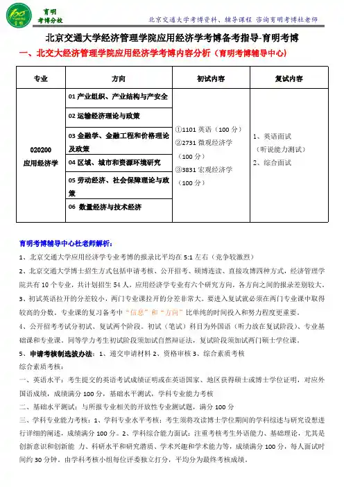 北京交通大学经济管理学院应用经济学考博历年真题报录比考试技巧-育明考博