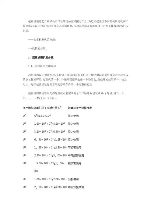 起重机工作级别的划分