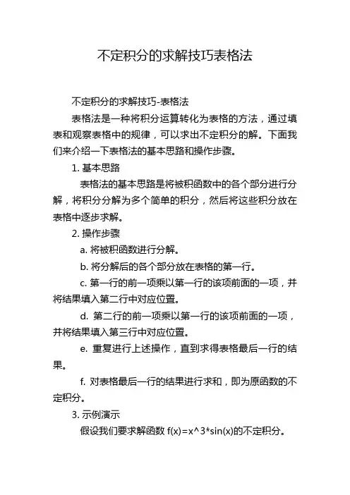 不定积分的求解技巧表格法